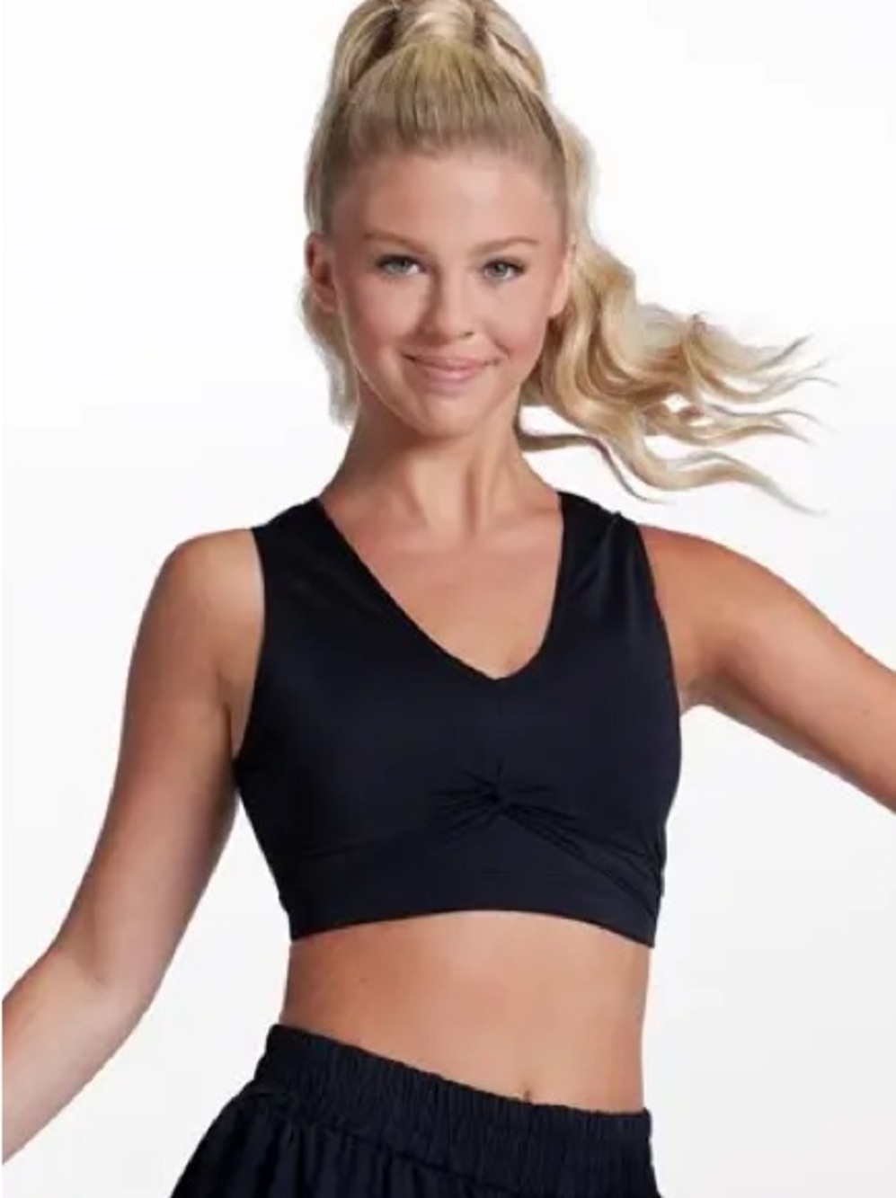 Balera Black Twist-Front Women's V-Neck Top